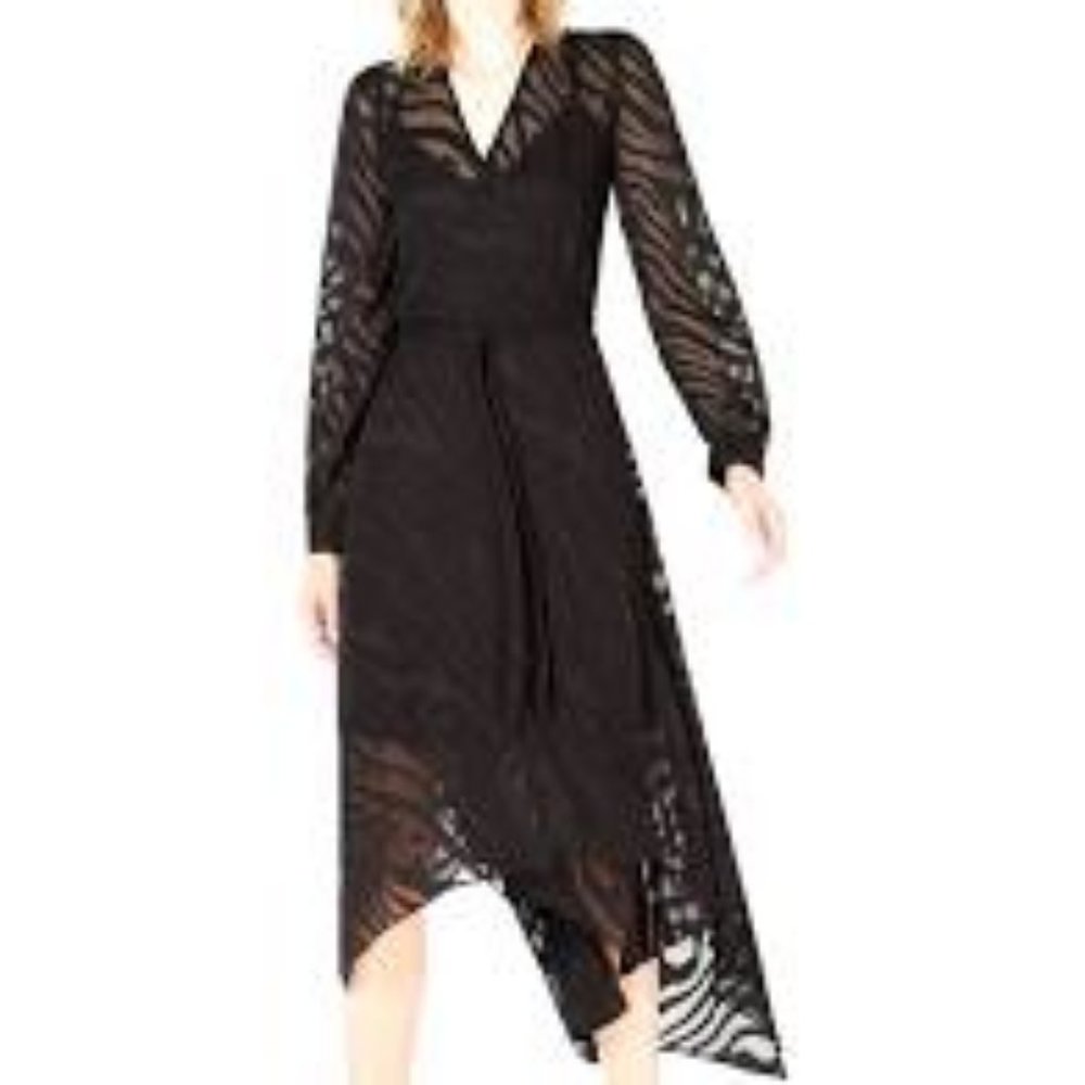 Bar III Burnout Wrap Dress Blouson Sleeve Black